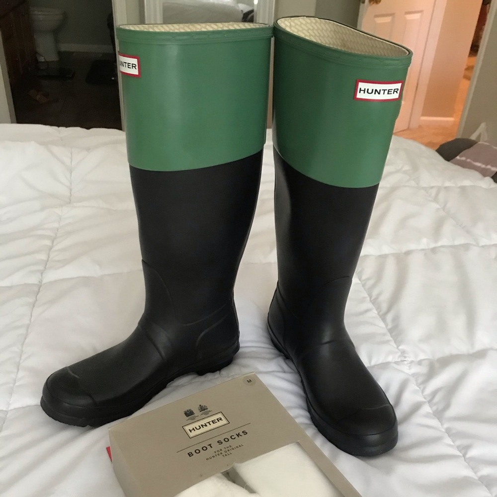 Hunter tall boots and tall socks